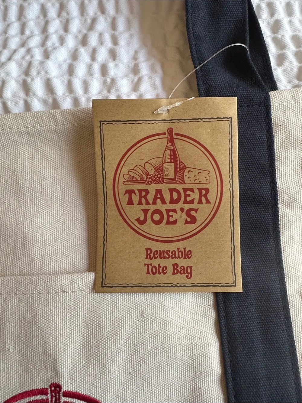 Trader Joe's Canvas Tote Bag in Cream and Navy